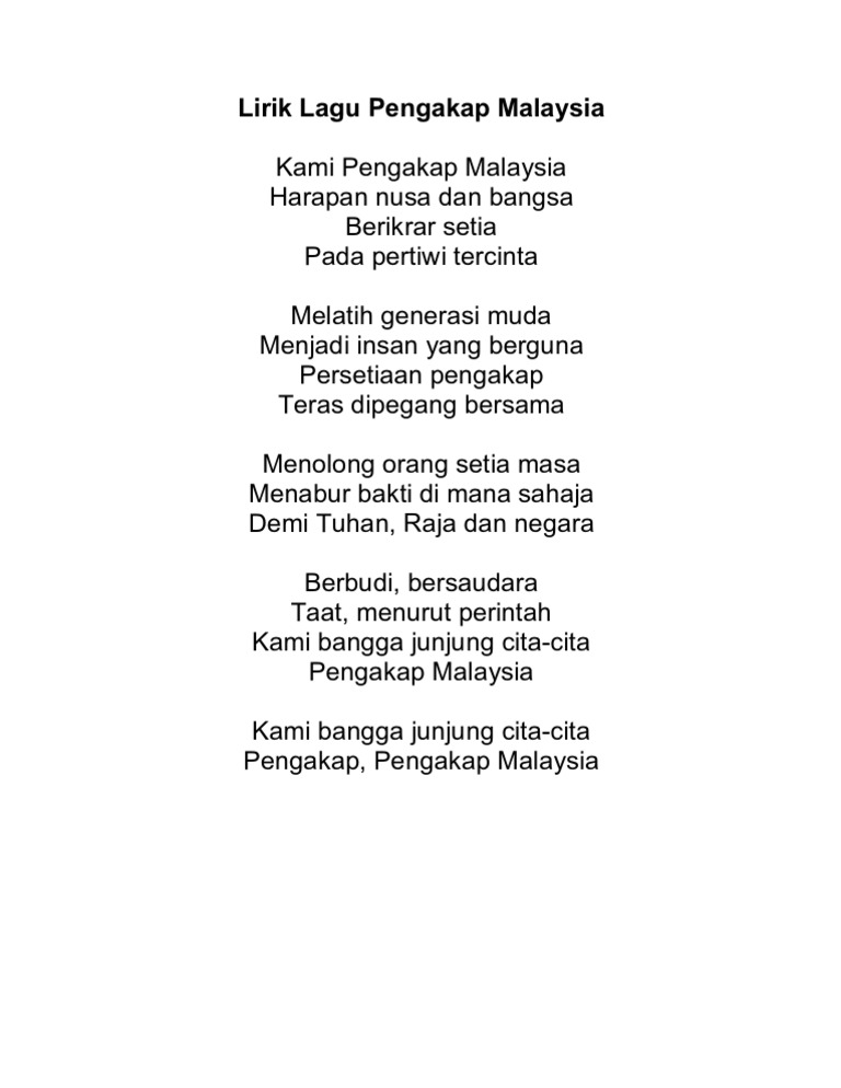 Lirik Lagu Pengakap Malaysia