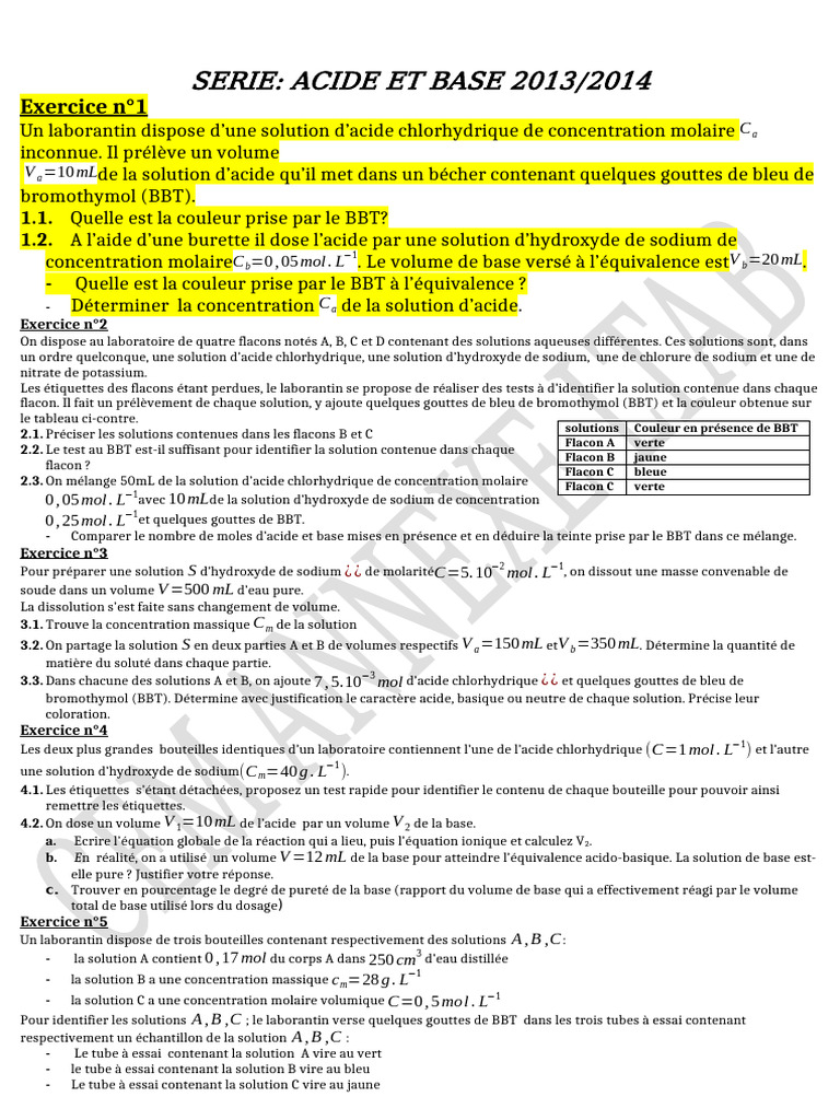 Identification et Dosage d'Acides et Bases | PDF | Hydroxyde de sodium ...