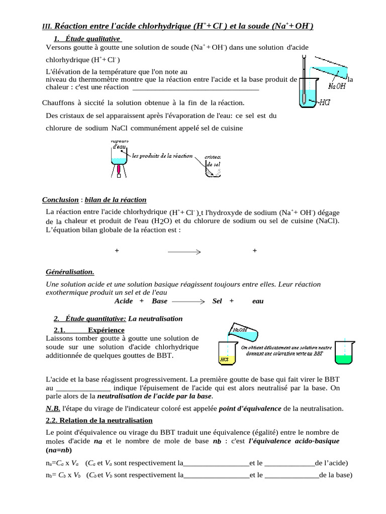 Réaction acide-base : HCl et NaOH | PDF | Hydroxyde de sodium | Acide ...