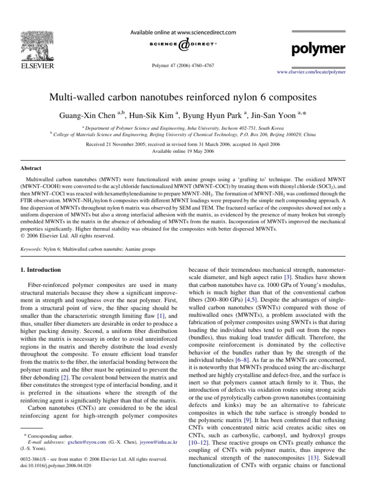 Multi-Walled Carbon Nanotubes Reinforced Nylon 6 Composites | PDF ...