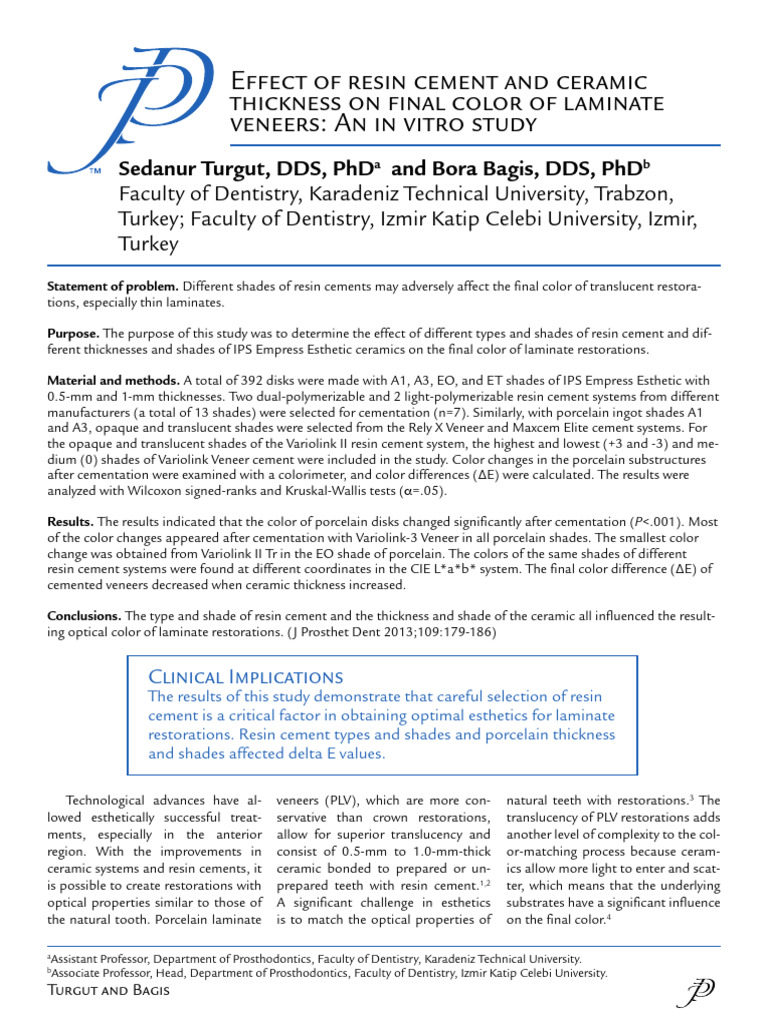 Resin Cement Impact on Laminate Color | PDF | Materials | Dentistry ...