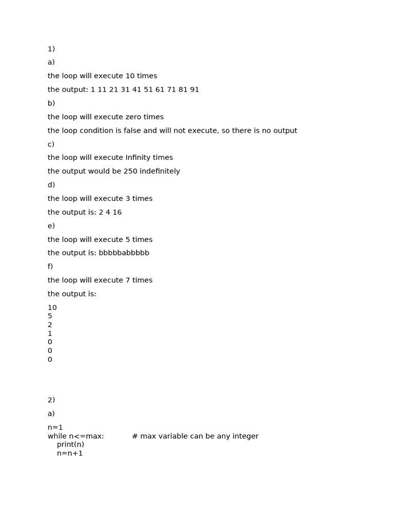 Loop Execution and Outputs Explained | PDF