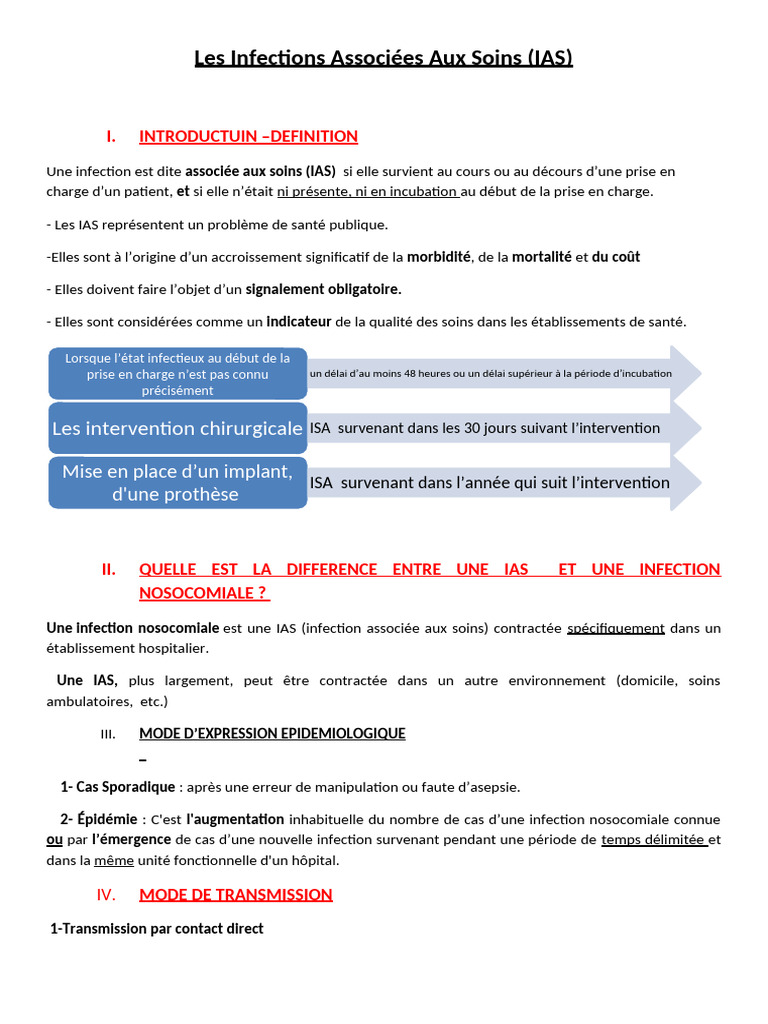 Infections Associées aux Soins : Définition et Risques | PDF ...