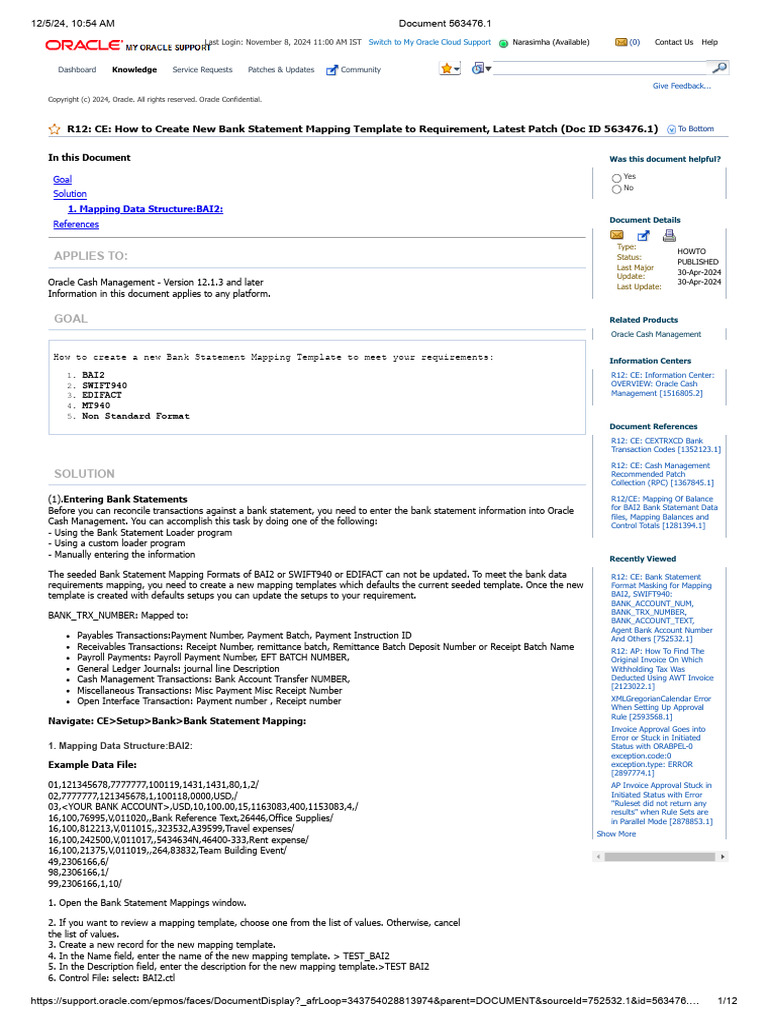 How To Create New Bank Statement Mapping Template To Requirement ...