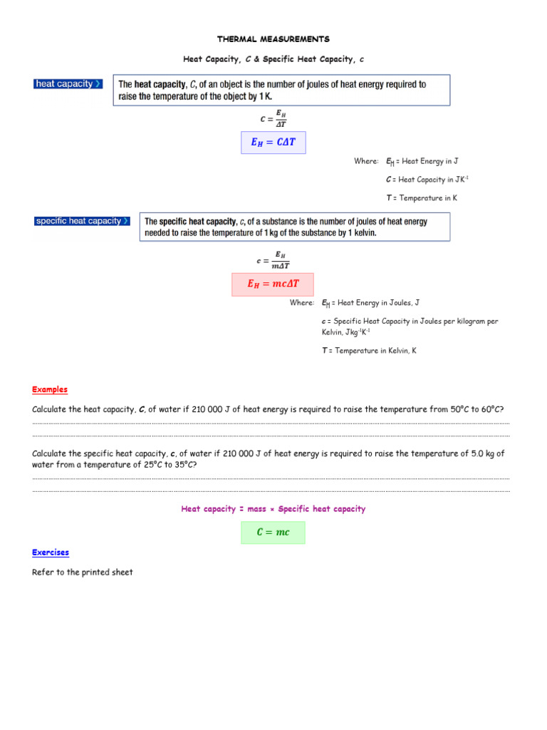 Thermal Measurements: Heat Capacity & Methods | PDF | Evaporation ...