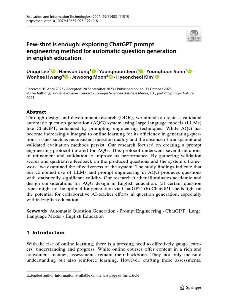 ChatGPT for Automatic Question Generation | PDF | Reading Comprehension ...