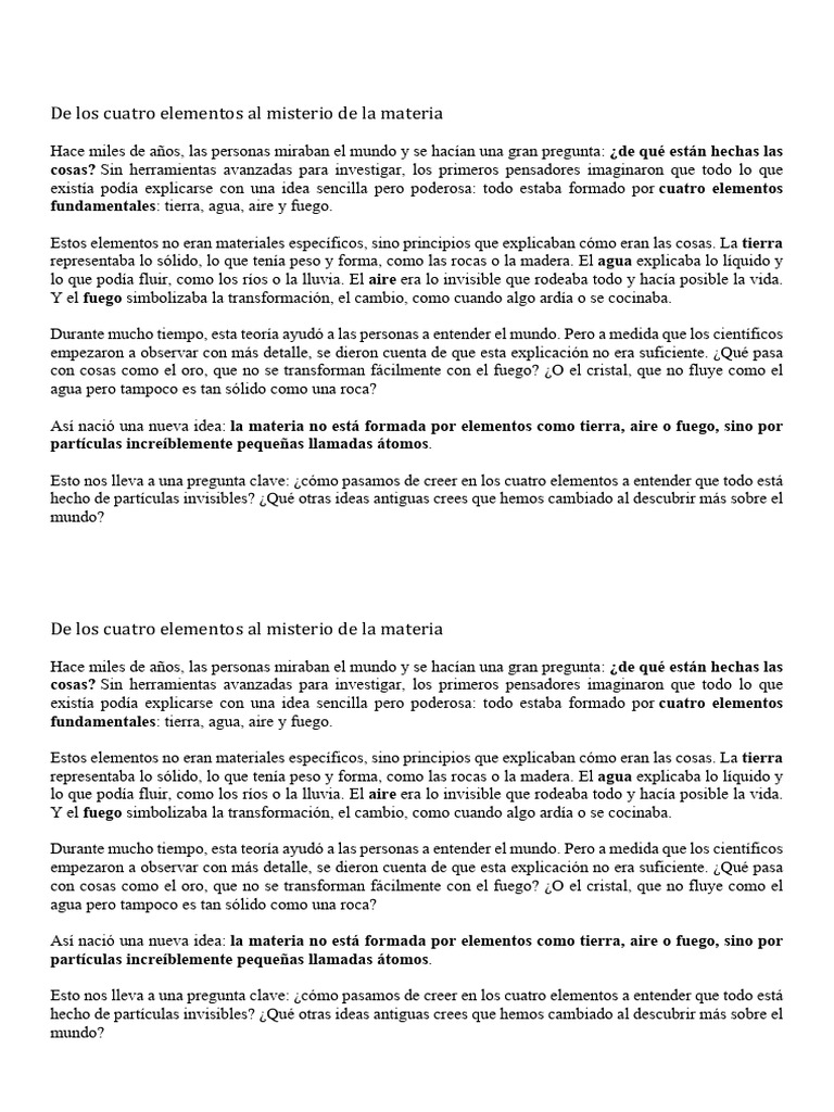 Evolución de los Cuatro Elementos a Átomos | PDF | Importar | Incendios