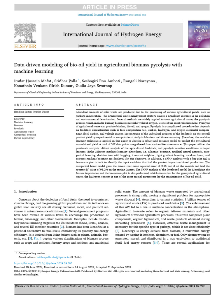 Data-Driven Modeling of Bio-Oil Yield in Agricultural Biomass Pyrolysis ...