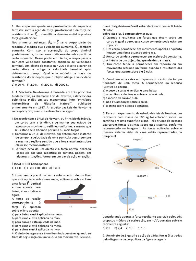 Leis de Newton: Exercícios e Respostas | PDF | Leis do Movimento de ...