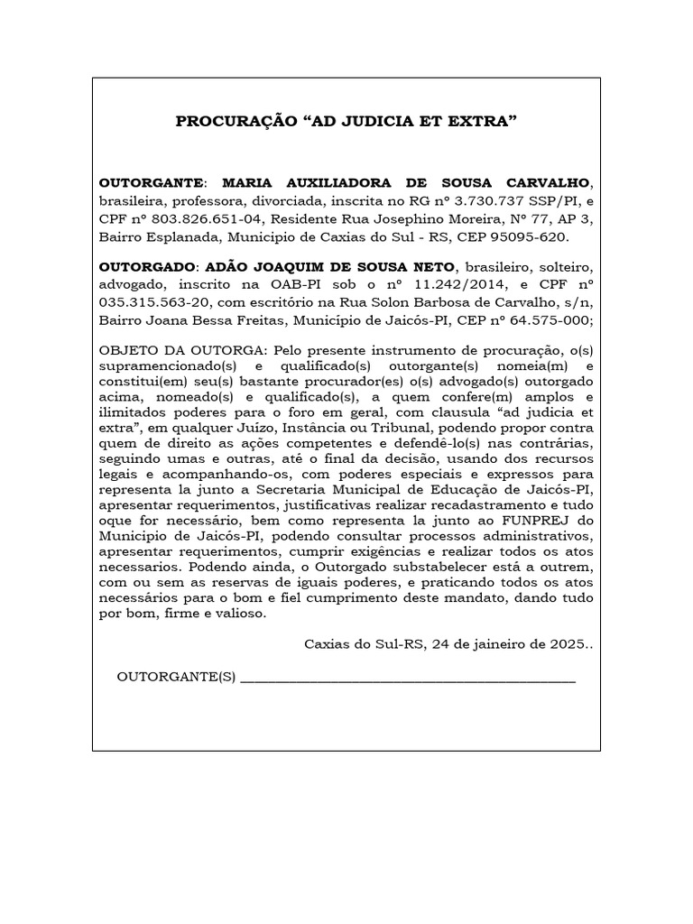 Procuração Ad Judicia e Extra: Modelo Completo | PDF