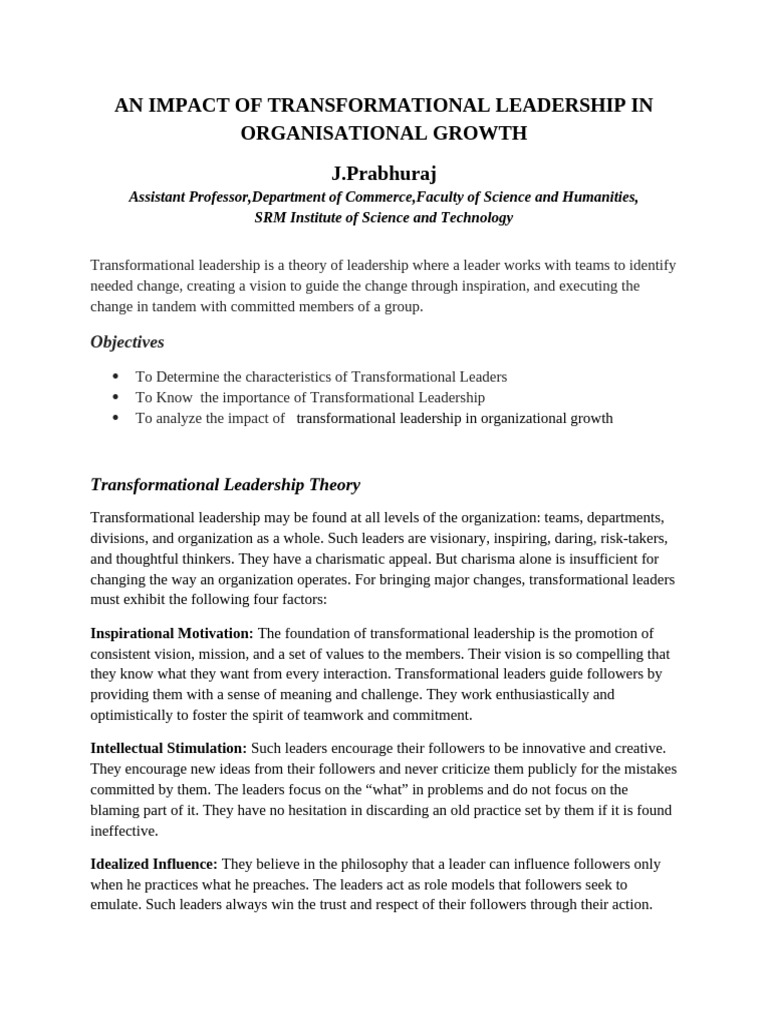Transformational Leadership's Role in Growth | PDF | Transformational ...