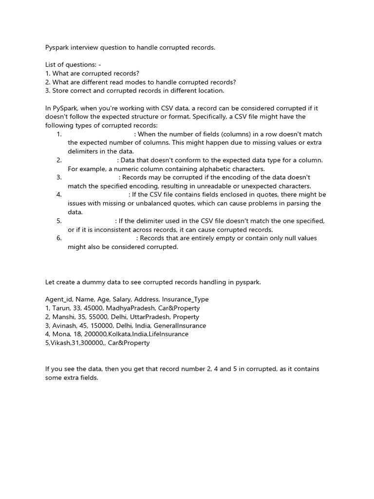 Handling Corrupted Records in PySpark | PDF | Comma Separated Values | Data
