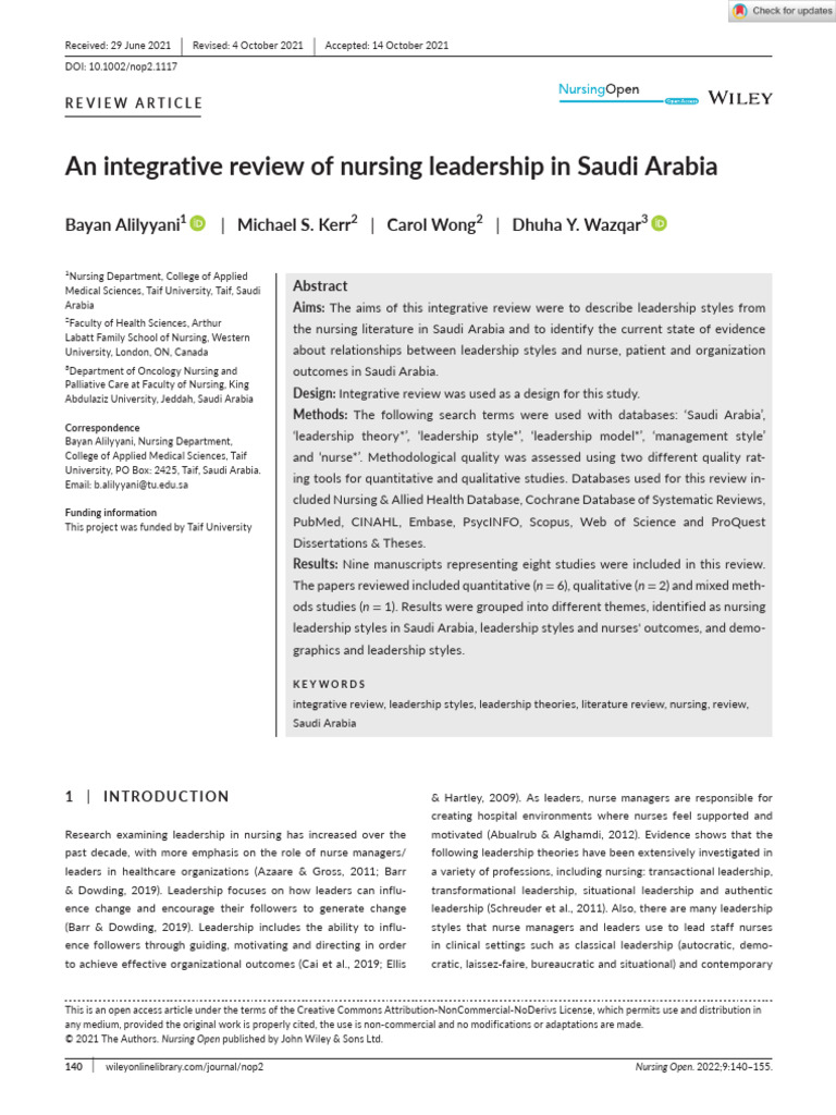 Nursing Leadership Styles in Saudi Arabia | PDF | Quantitative Research ...