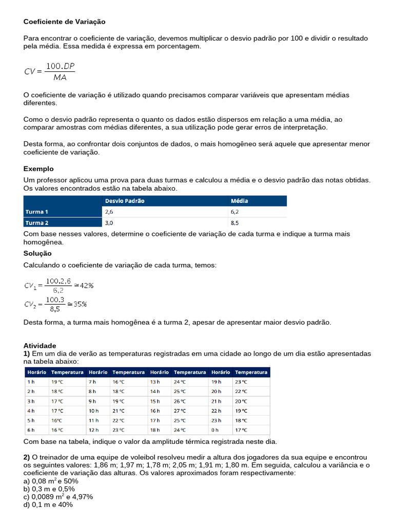 Coeficiente de Variação | PDF