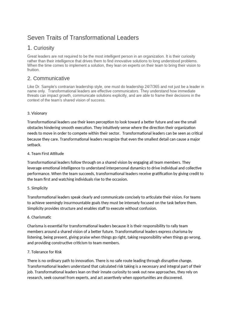 Semma S Seven Traits of Transformational Leaders | PDF ...
