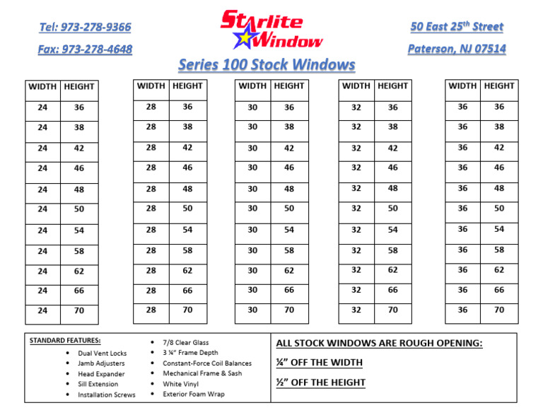 Series 100 Stock Windows Specifications | PDF