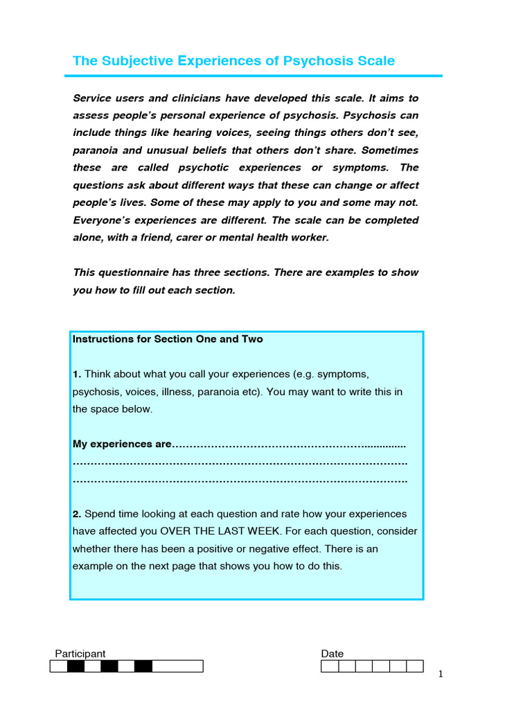 Psychosis Experience Assessment Scale | PDF | Psychosis | Mental Health