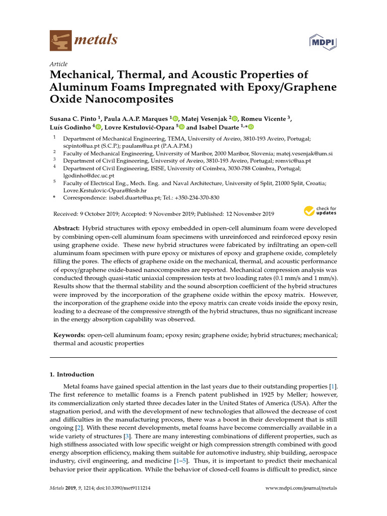 Mechanical Termal and Acoustic Properties of Aluminum Foam Impregnated ...