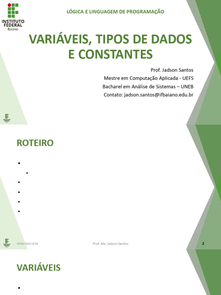Variáveis e Tipos de Dados em Programação | PDF | Tipo de dados ...