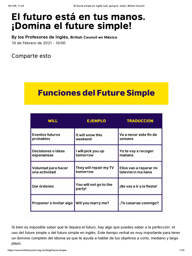 Domina el Future Simple en Inglés | PDF | Sistema internacional de ...