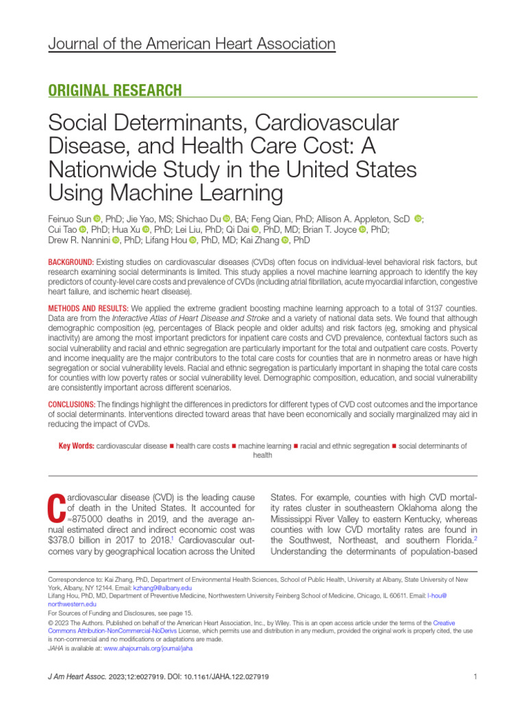 Social Determinants, Cardiovascular Disease, and Health Care Cost A ...