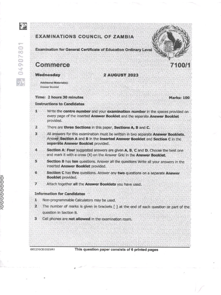 G12 Commerce 2023 GCE | PDF