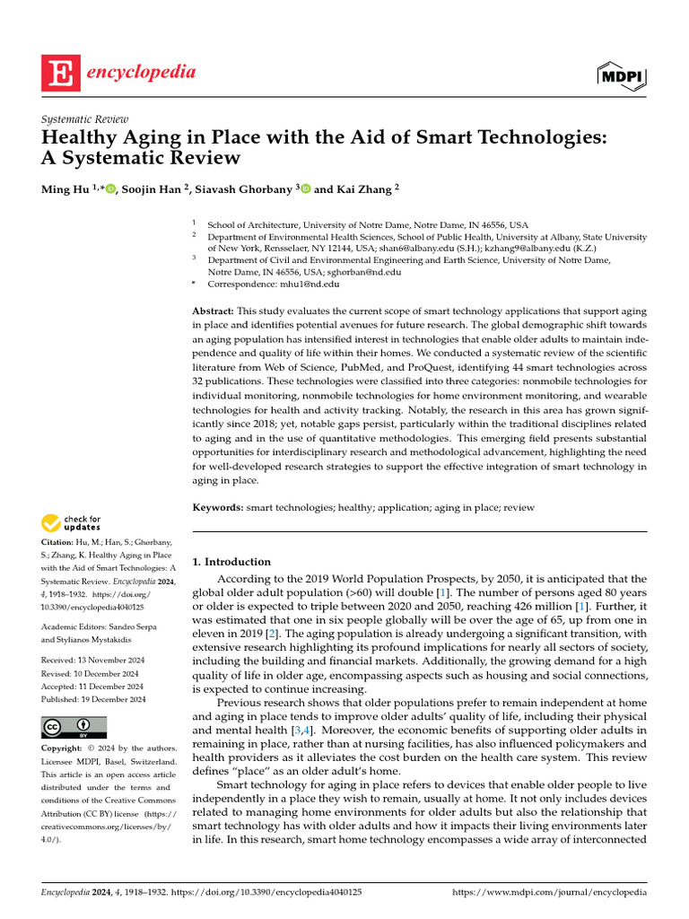 Healthy Aging in Place With The Aid of Smart Technologies: A Systematic ...
