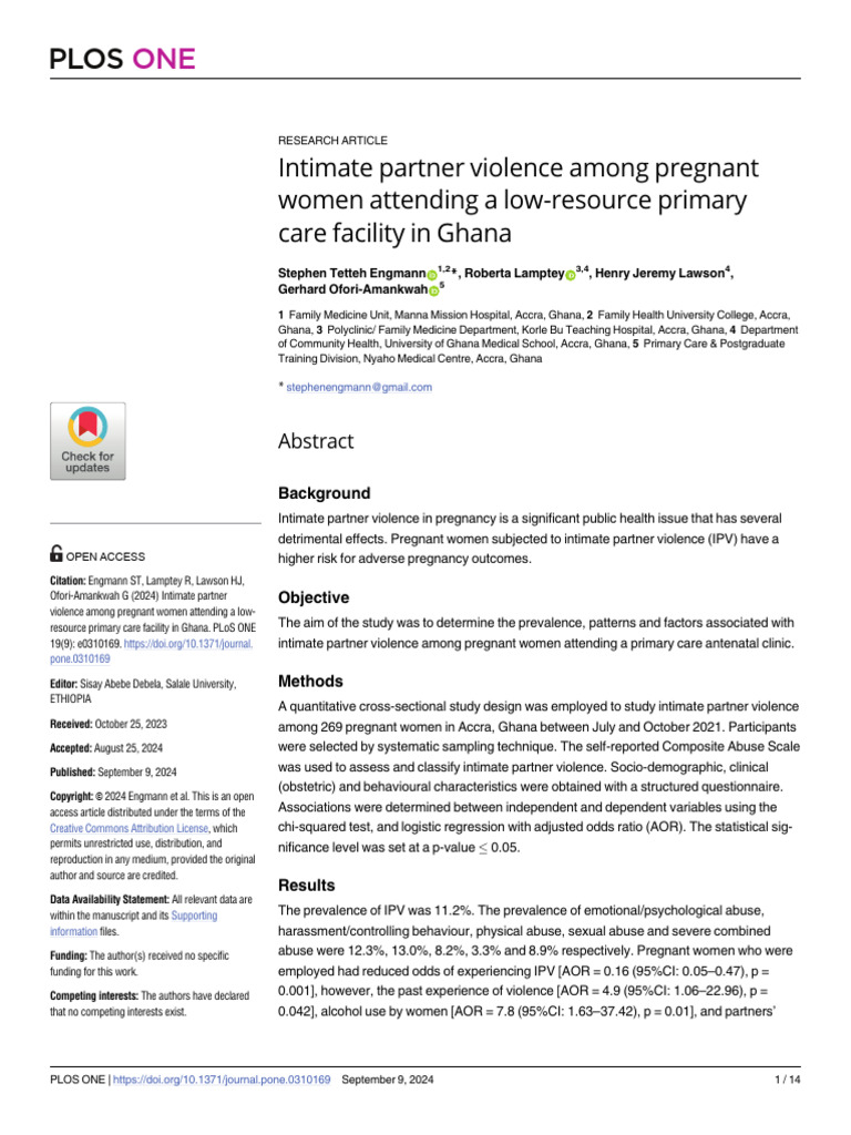 Intimate Partner Violence Among Pregnant Women Attending A Low-Resource ...