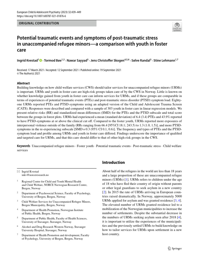 Potential Traumatic Events and Symptoms of Post Traumatic Stress in ...