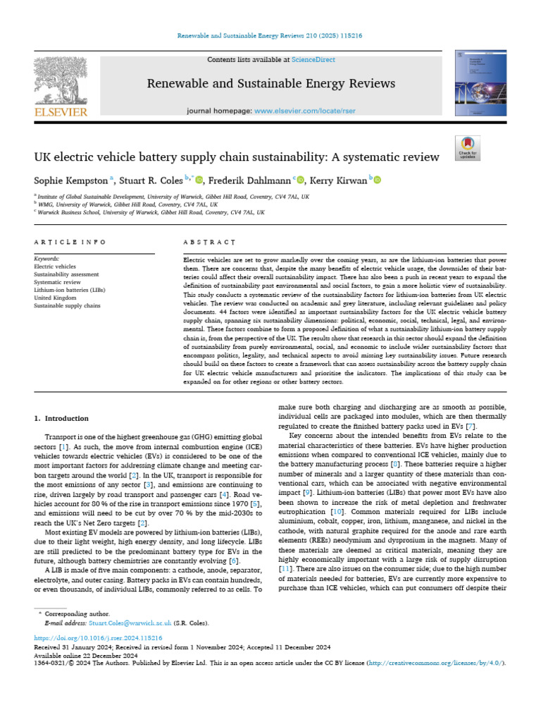 UK EV Battery Supply Chain Sustainability | PDF | Electric Vehicle ...