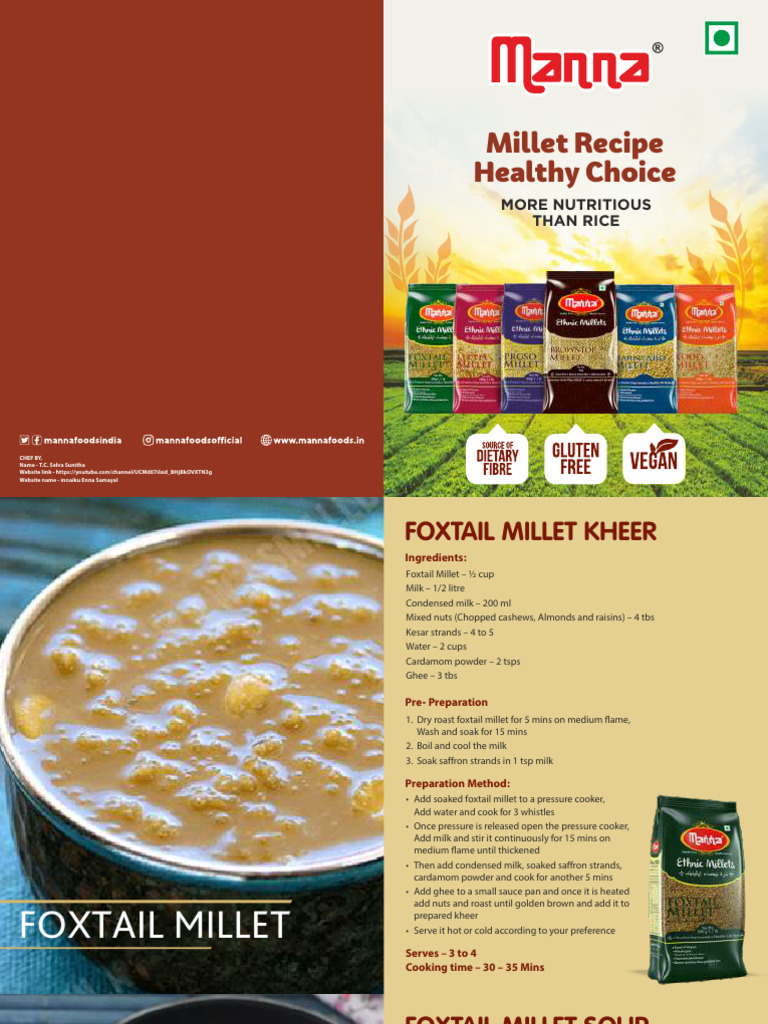 Foxtail Millet Recipes: Kheer, Soup, Salad & More | PDF | Cakes | Curry