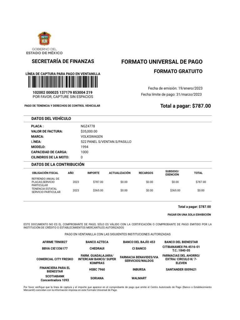 Pago Tenencia Vehicular 2023: Instrucciones | PDF | Economias ...
