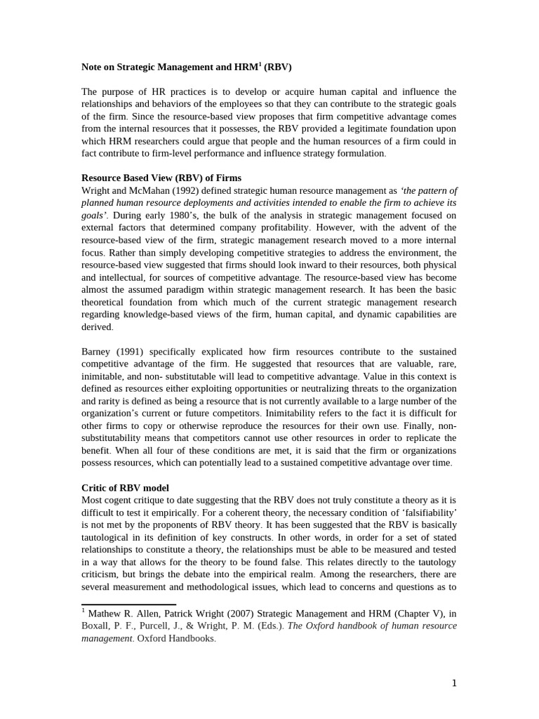 Notes On Strategic Management and HRM | PDF | Human Resource Management ...