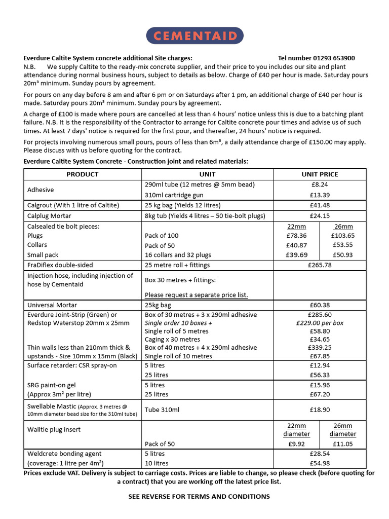 Everdure Caltite Concrete Pricing & Charges | PDF | Concrete ...