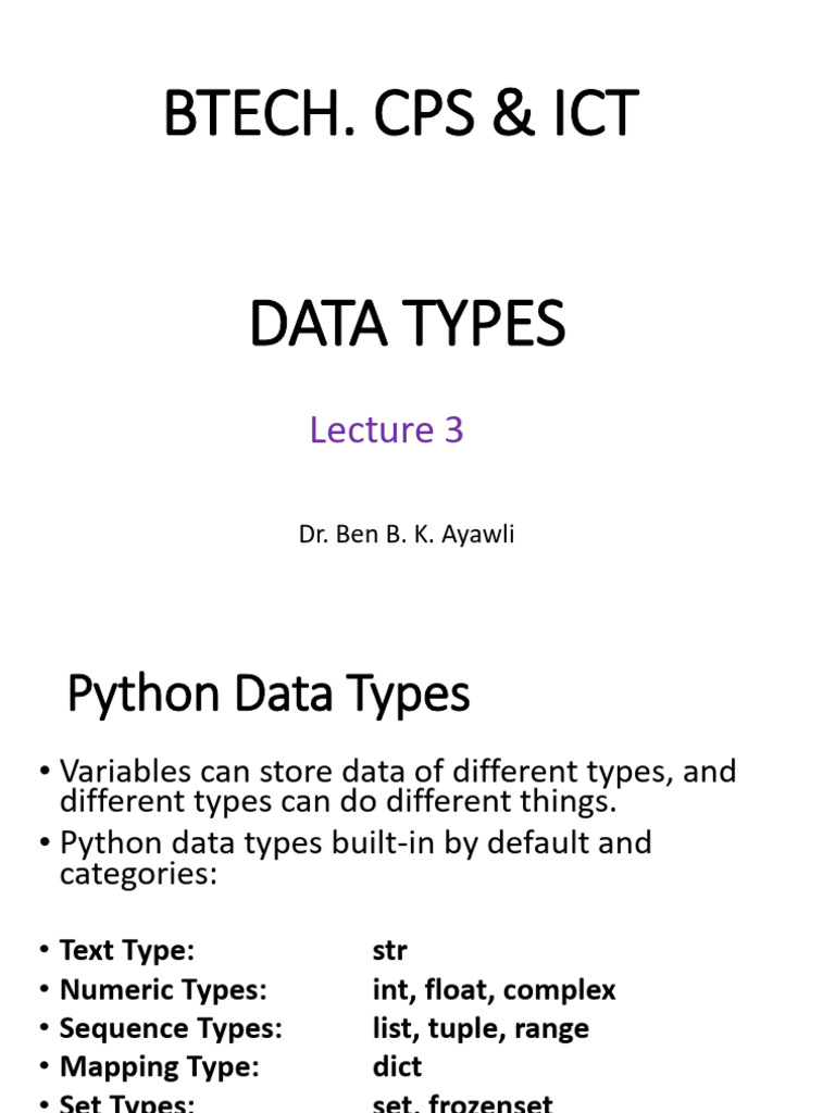 Python Data Types Overview and Examples | PDF | Boolean Data Type ...