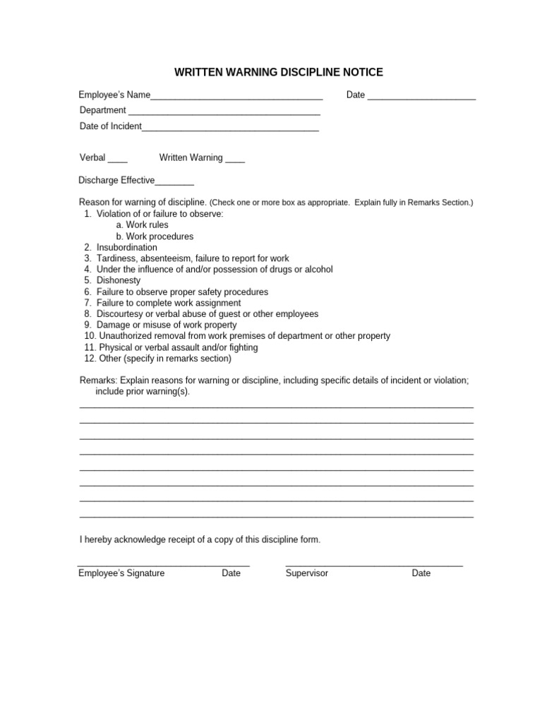 Employee Disciplinary Write-Up Form | PDF