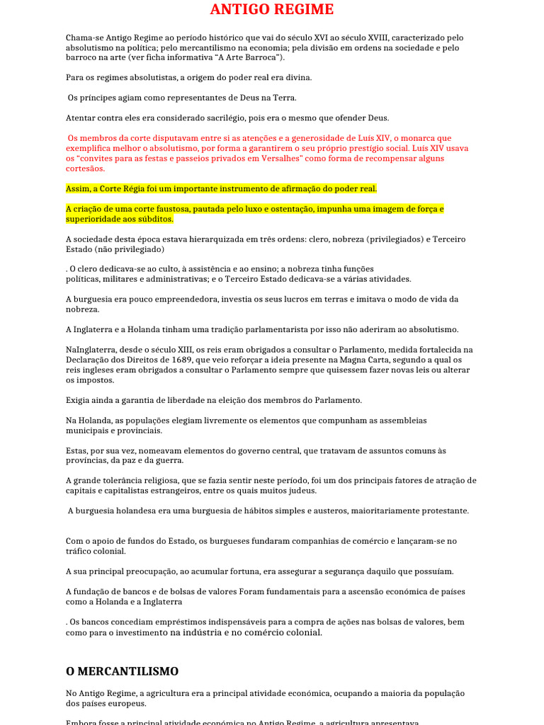Resumo do Antigo Regime na Europa | PDF | Nobreza | Burguesia