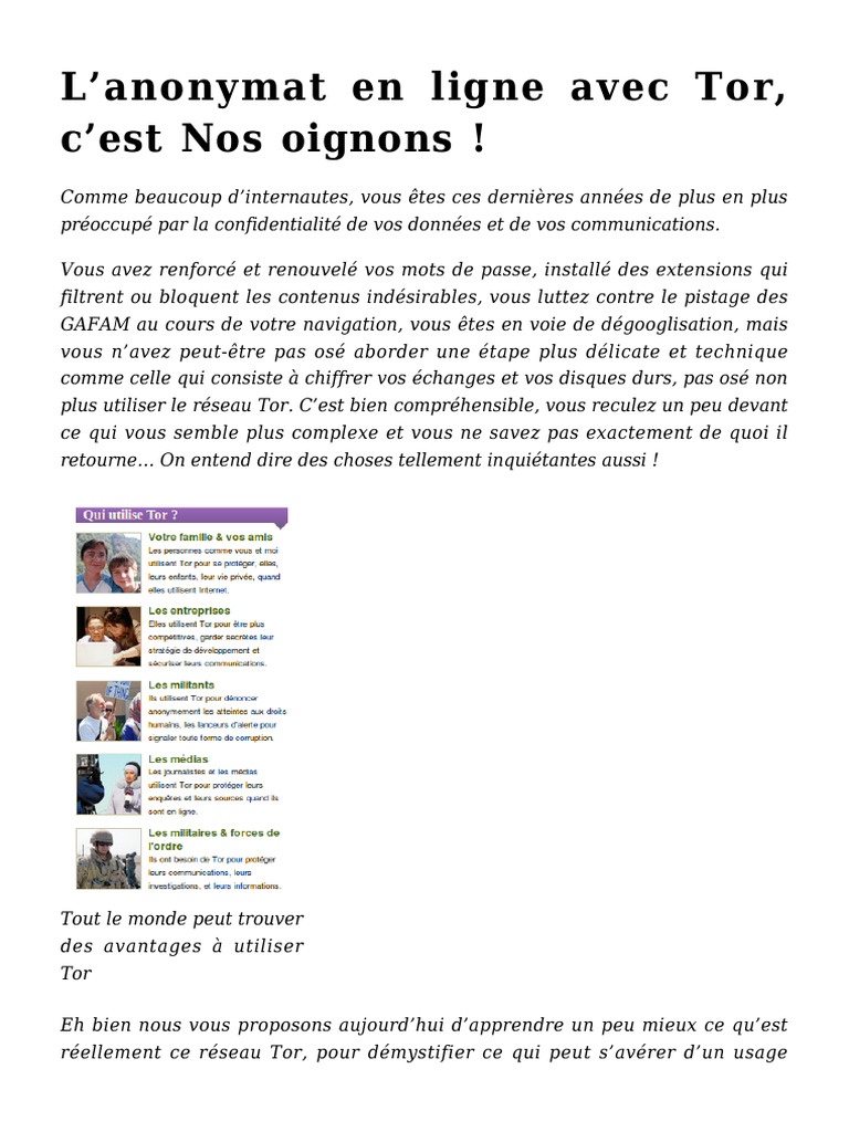 Anonymat en ligne : Guide sur Tor | PDF | Confidentialité sur Internet ...