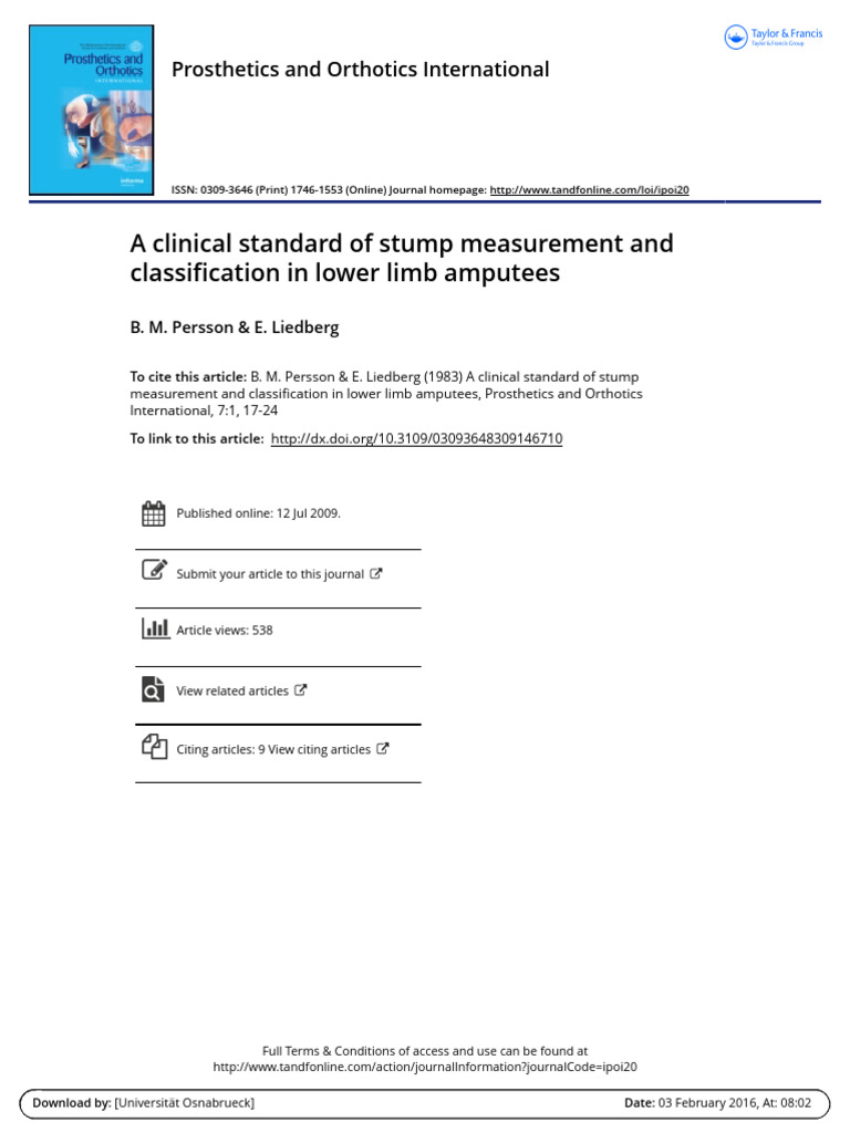 Persson 1983 - Clinical Standard Stump Measure | PDF | Amputation ...