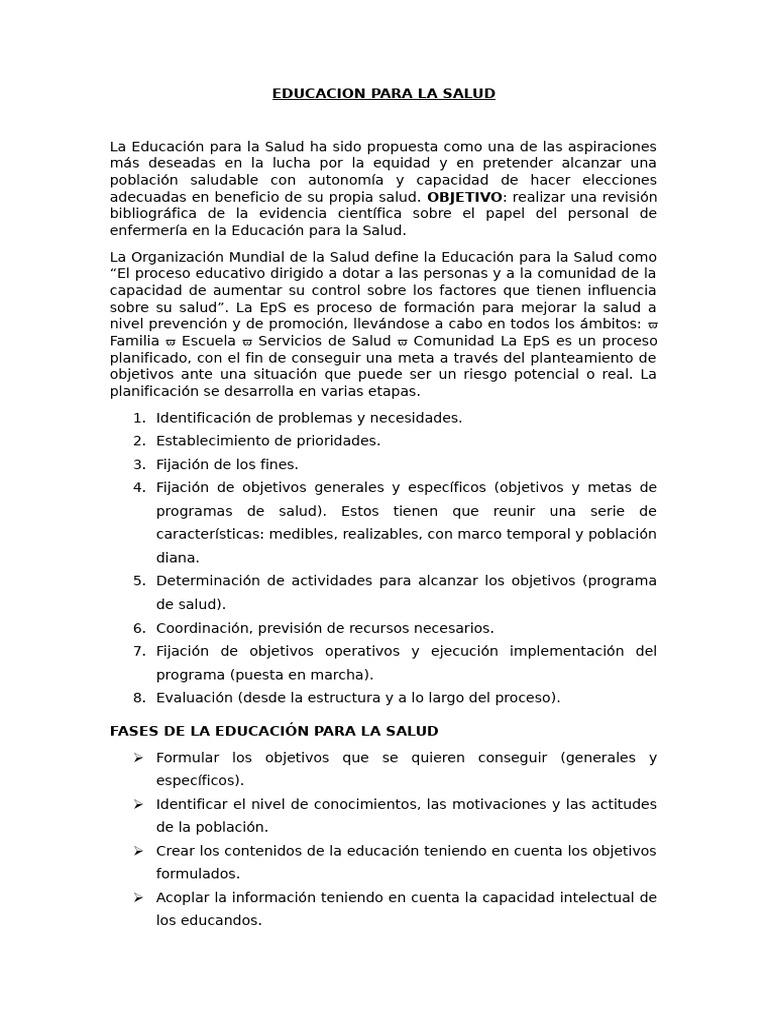 Rol de Enfermería en Educación para la Salud | PDF | Educación para la ...