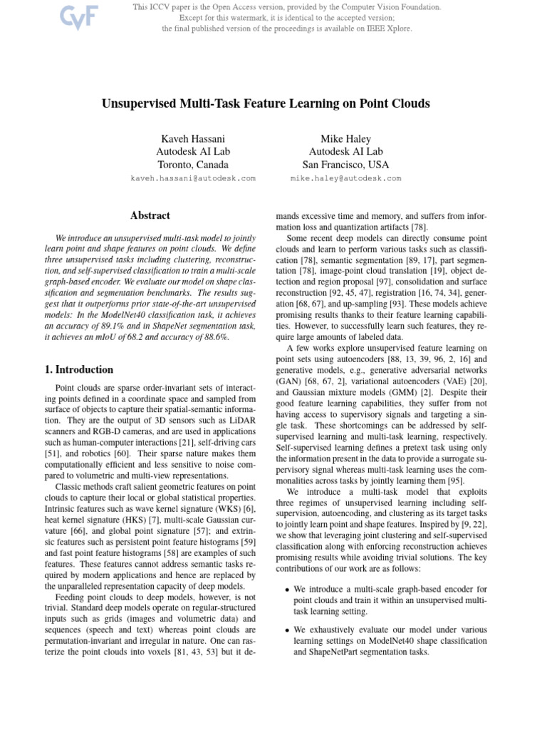 Hassani Unsupervised Multi-Task Feature Learning On Point Clouds ICCV ...