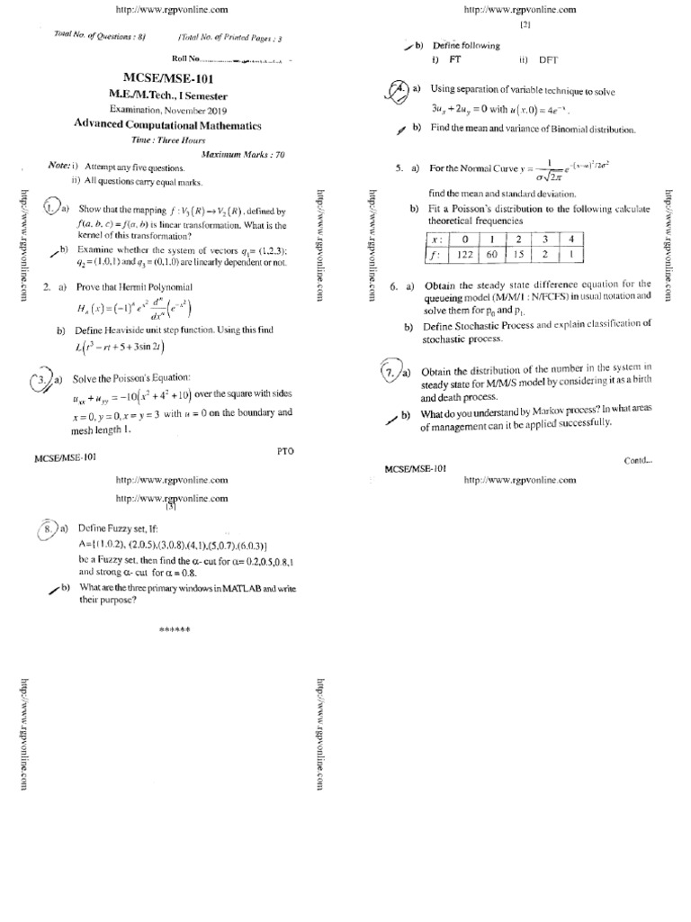 Mse 101 Advanced Computational Mathematics Nov 2019 | PDF