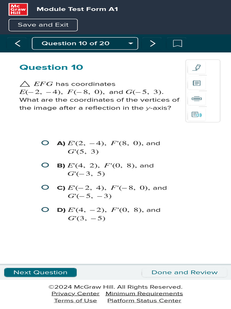 Reflection Coordinates in Geometry Test | PDF