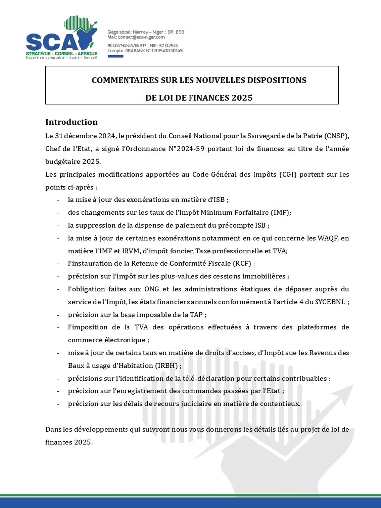Modifications fiscales 2025 au Niger | PDF | Impôt sur le revenu | Impôts