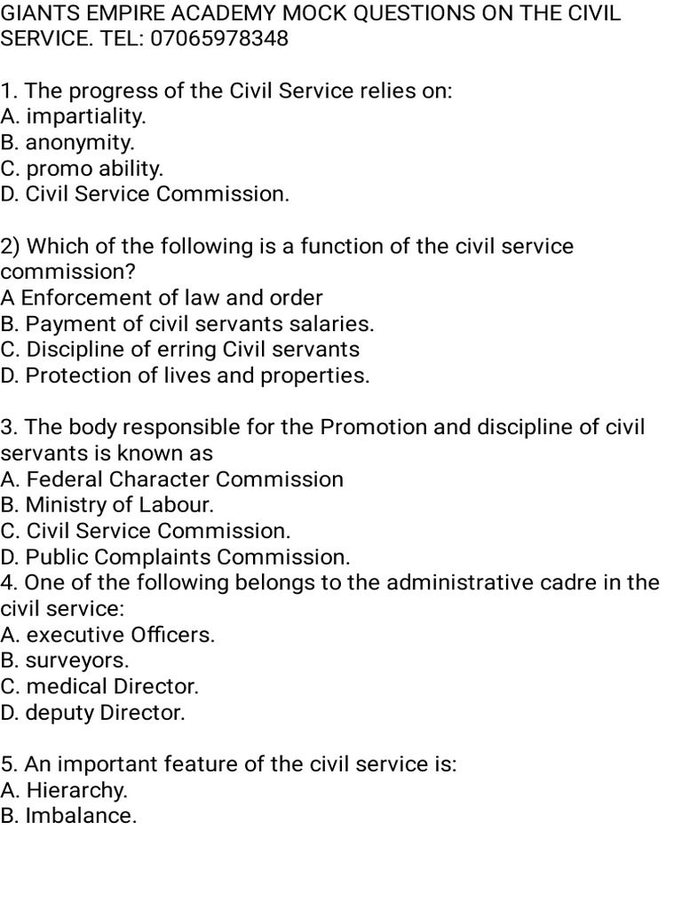 Civil Service Exam Mock Questions | PDF | Civil Service | Policy