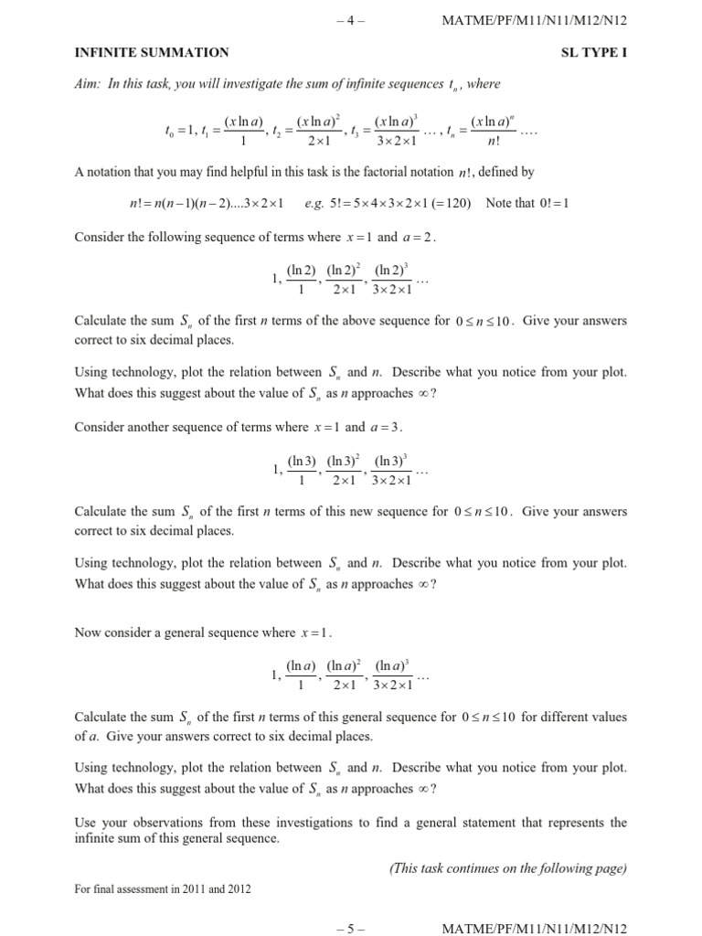 Infinite Summation Analysis Task | PDF | Summation | Sequence