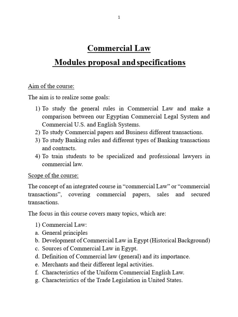 Commercial Law Course Overview and Goals | PDF | Banks | Business