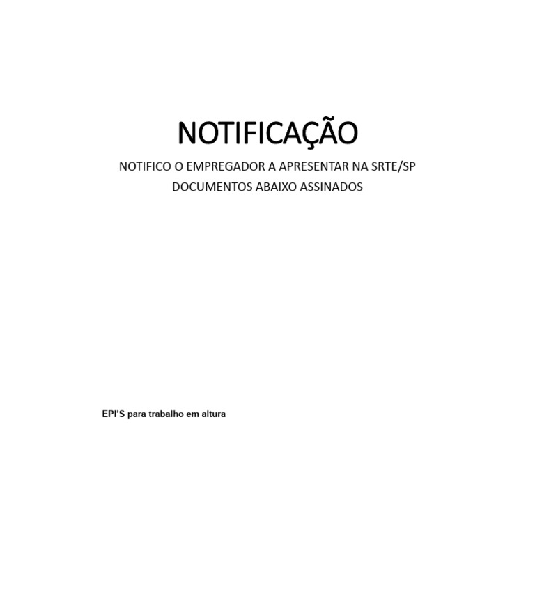 Exemplo de Notificação de Trabalho Em Altura Srte Sp | PDF