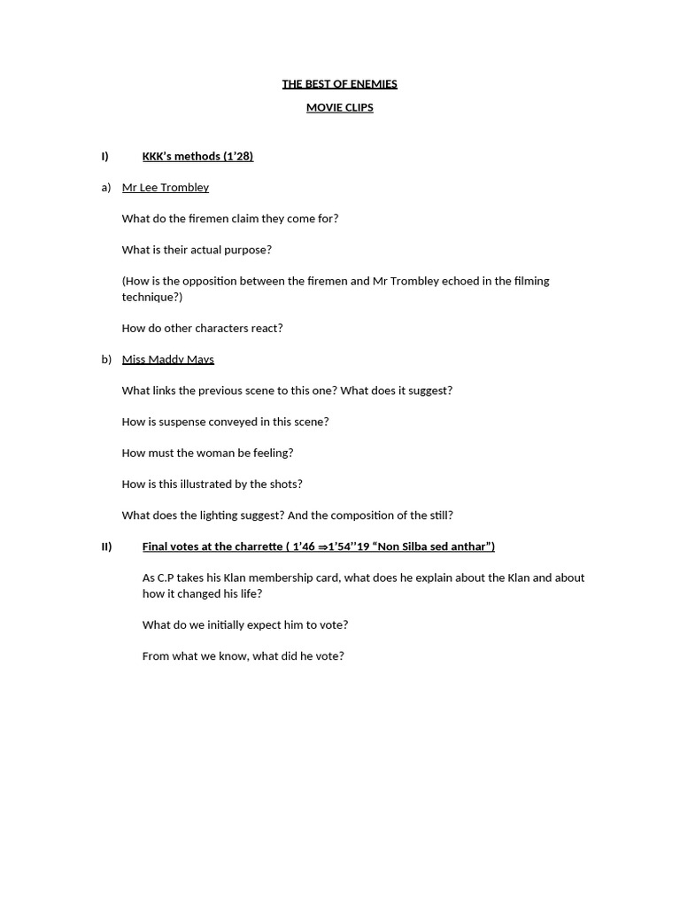 The best of enemies movie clips guiding questions pdf