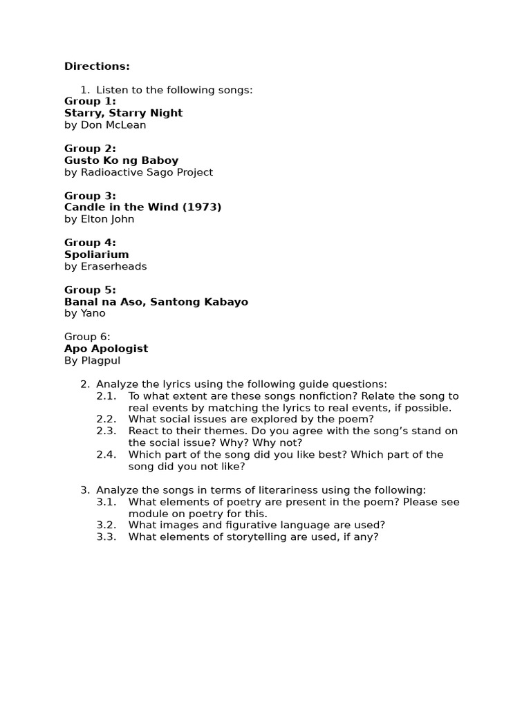 Song Analysis and Themes Exploration | PDF
